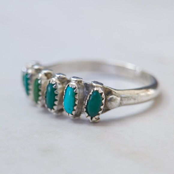 H. Lonjose Zuni Sterling Turquoise Row Ring — Size 7.5 - Picture 3 of 15